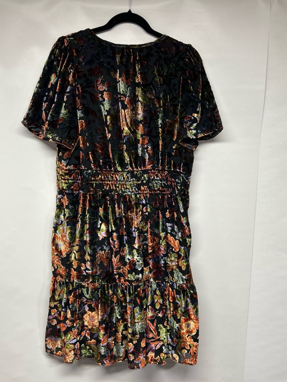 Anthropologie Black Velvet Mini Dress with Autumn Floral Print - Picture 4 of 6